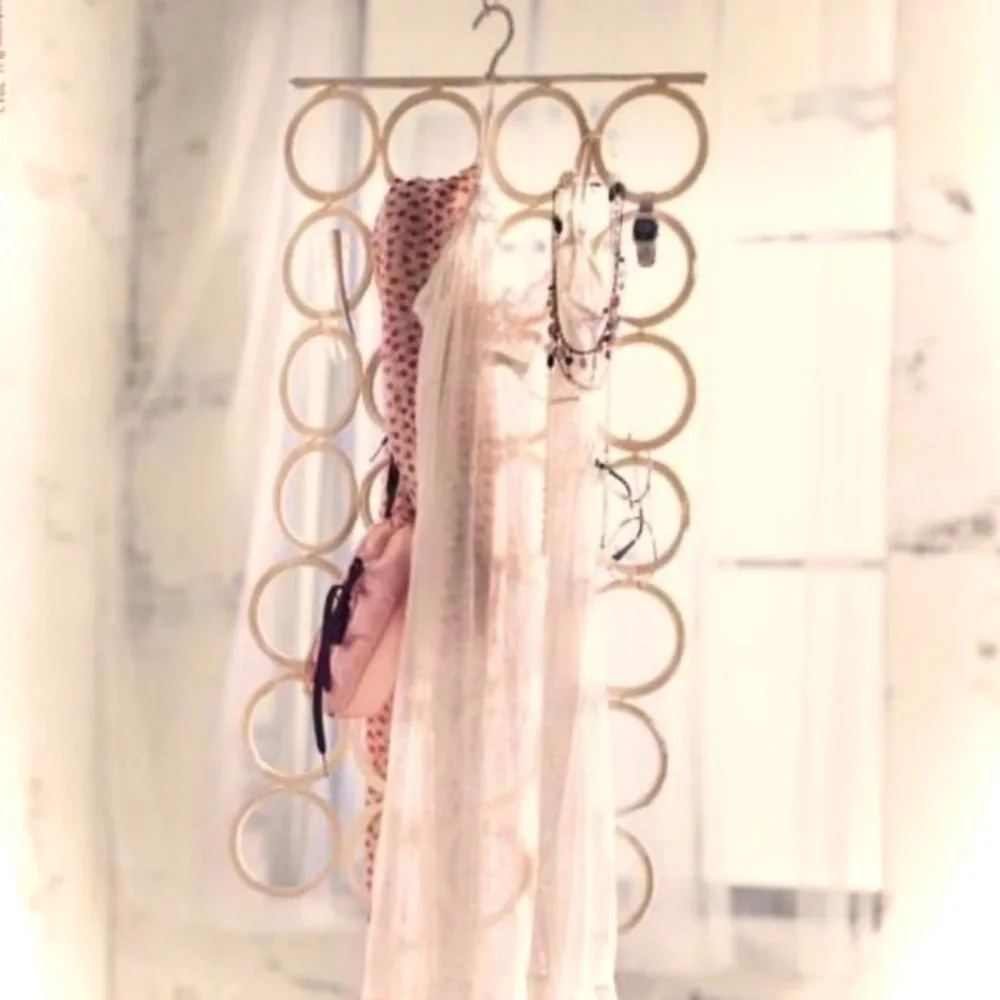 IKEA | 32” x 16” | Komplement Macrame Hanger Scarves Belts Ties 18 Rings Cream